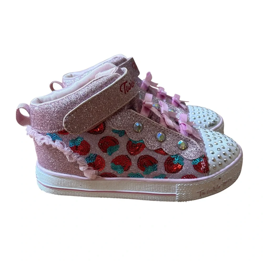 Skechers Twinkle Toes High Top Sneakers Kids Pink Strawberry Glitter SIZE 10.5